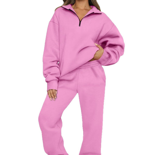 Damen nan oversized Sweatshirt Jogginghose Set mit Reißverschlusskragen EB