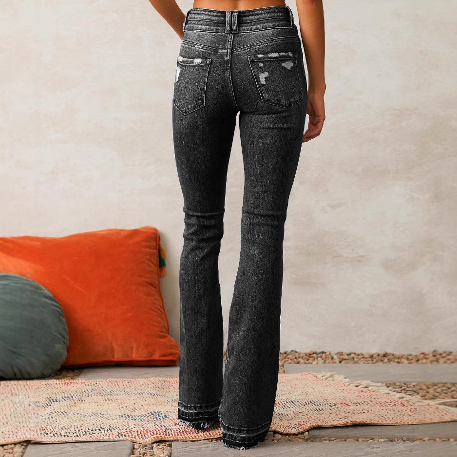 Damen Flared Jeans mit lässigem Schnitt und modischen Destroyed-Details EB