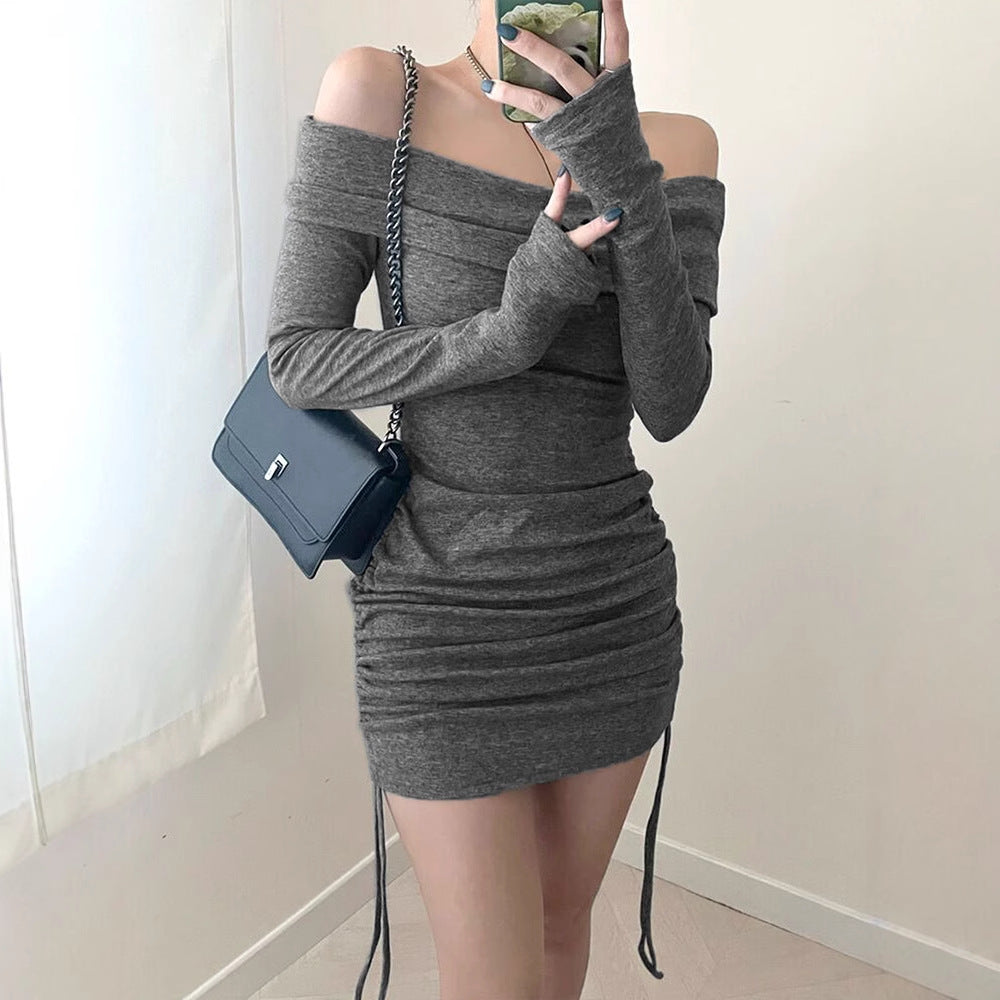 Damen Offshoulder-Langarmshirt mit Raffung und Schnürdetails EB