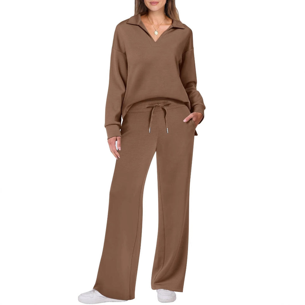 Damen Bequemer Freizeitanzug mit elegantem V-Ausschnitt und lockerem Schnitt EB