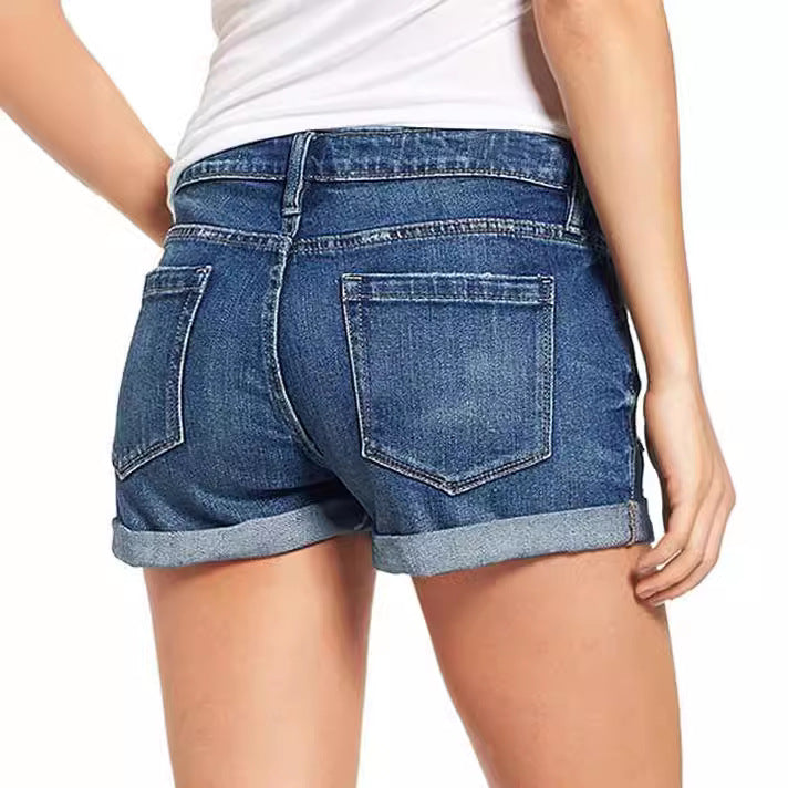 Damen modische Destroyed Denim-Shorts mit umgeschlagenem Saum EB
