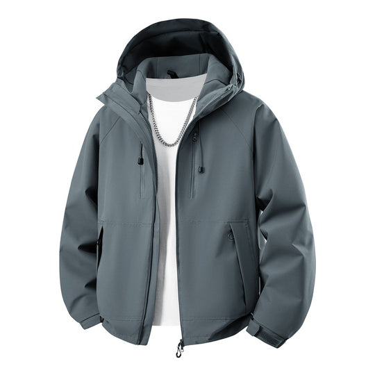 Herren matte Softshell-Kapuzenjacke mit verschweißten Nähten, Zweiwege-Reißverschluss und verstellbarem Kordelsaum EB