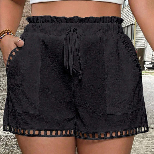 Damen Freizeit Shorts mit elastischem Bund und dekorativem Netzdetails EB
