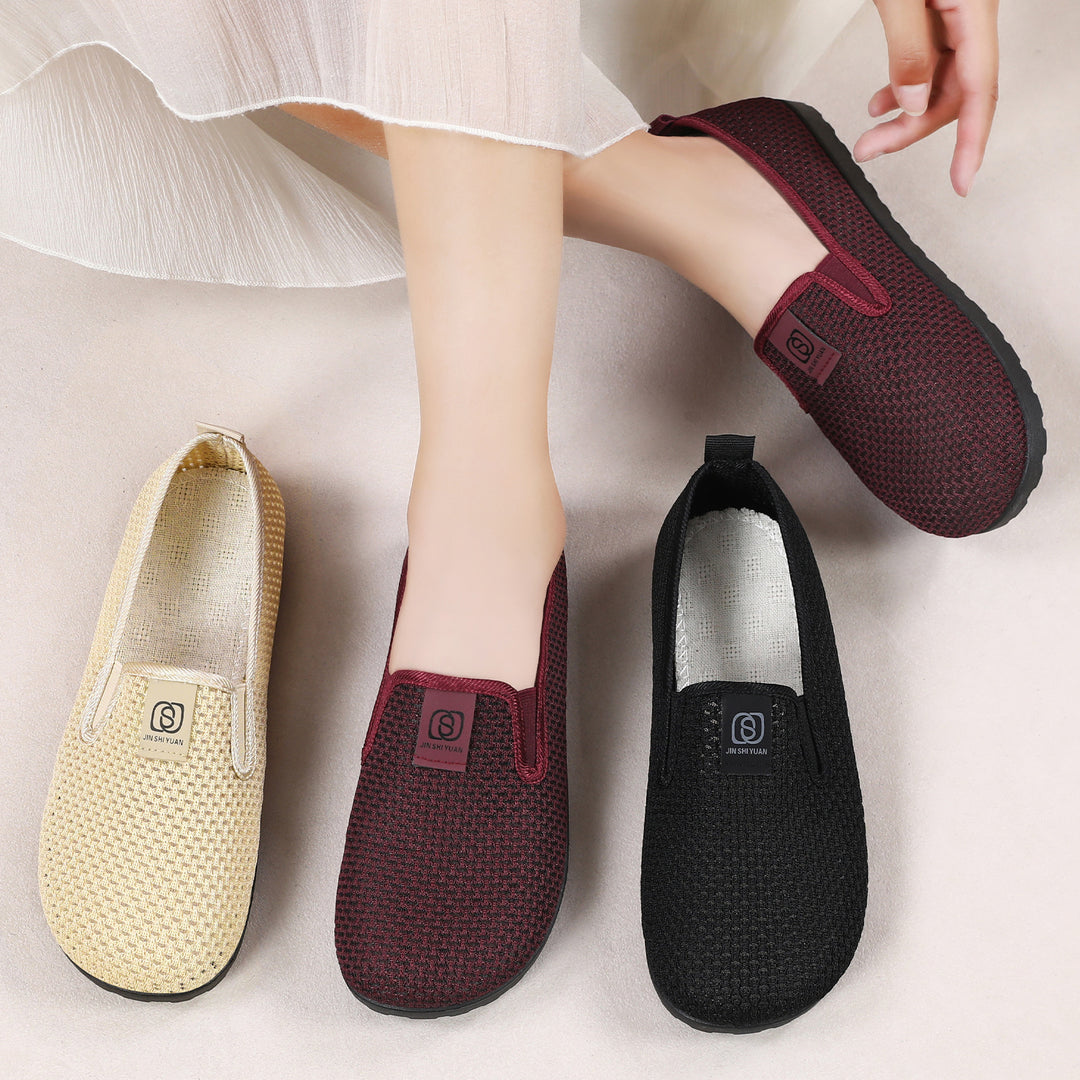 Damen nan atmungsaktiver gestrickter Slipper mit elastischem Einstieg und dämpfender EVA-Laufsohle EB