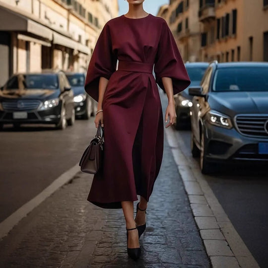 Damen Elegantes Midi-Kleid mit voluminösen Ärmeln EB