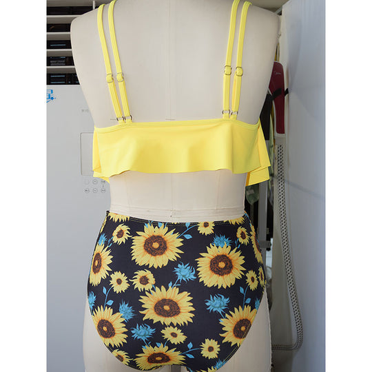 Damen Badeanzug mit modischem Lagenlook und floralem Unterteil EB