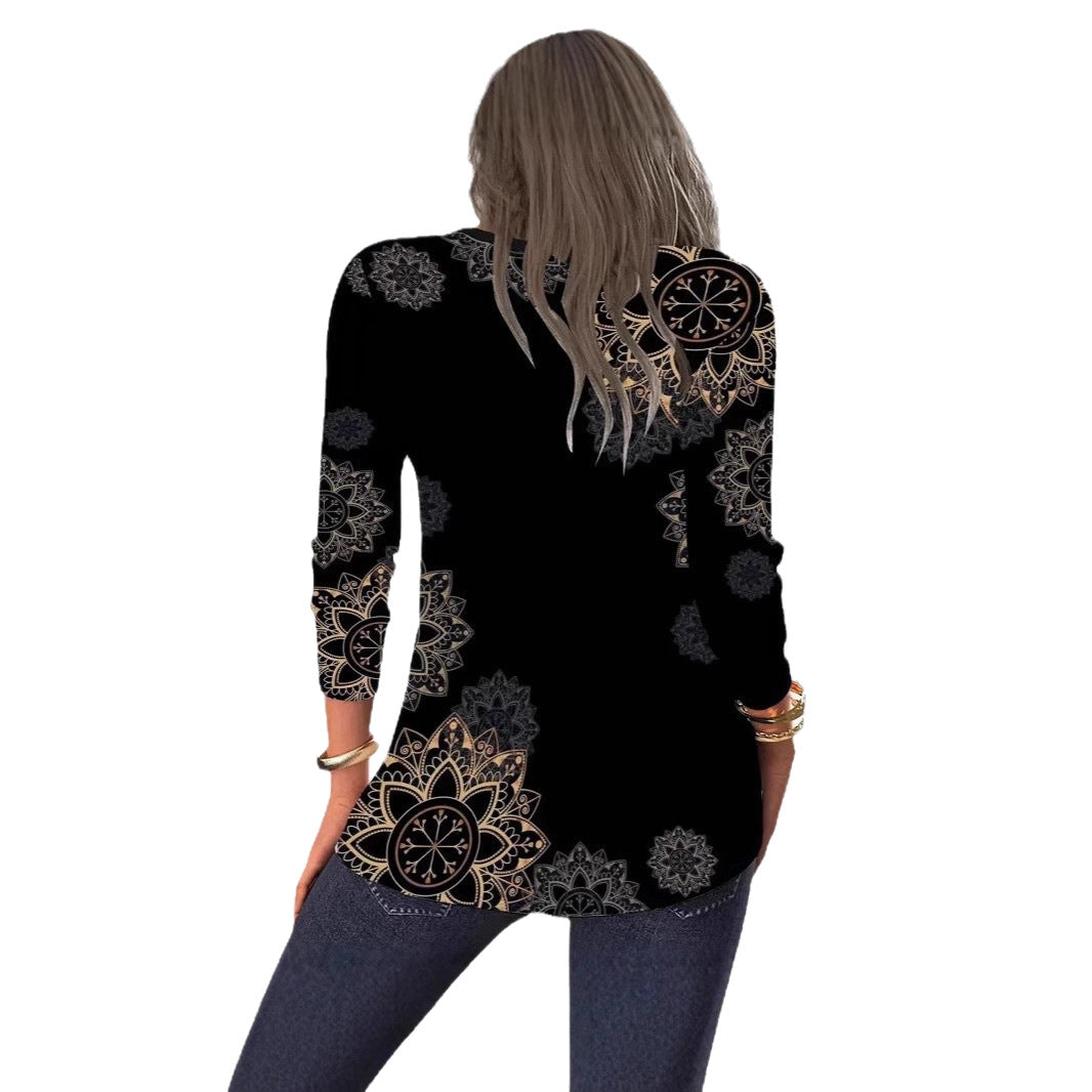 Damen Bluse mit floralen Mustern und V-Ausschnitt EB