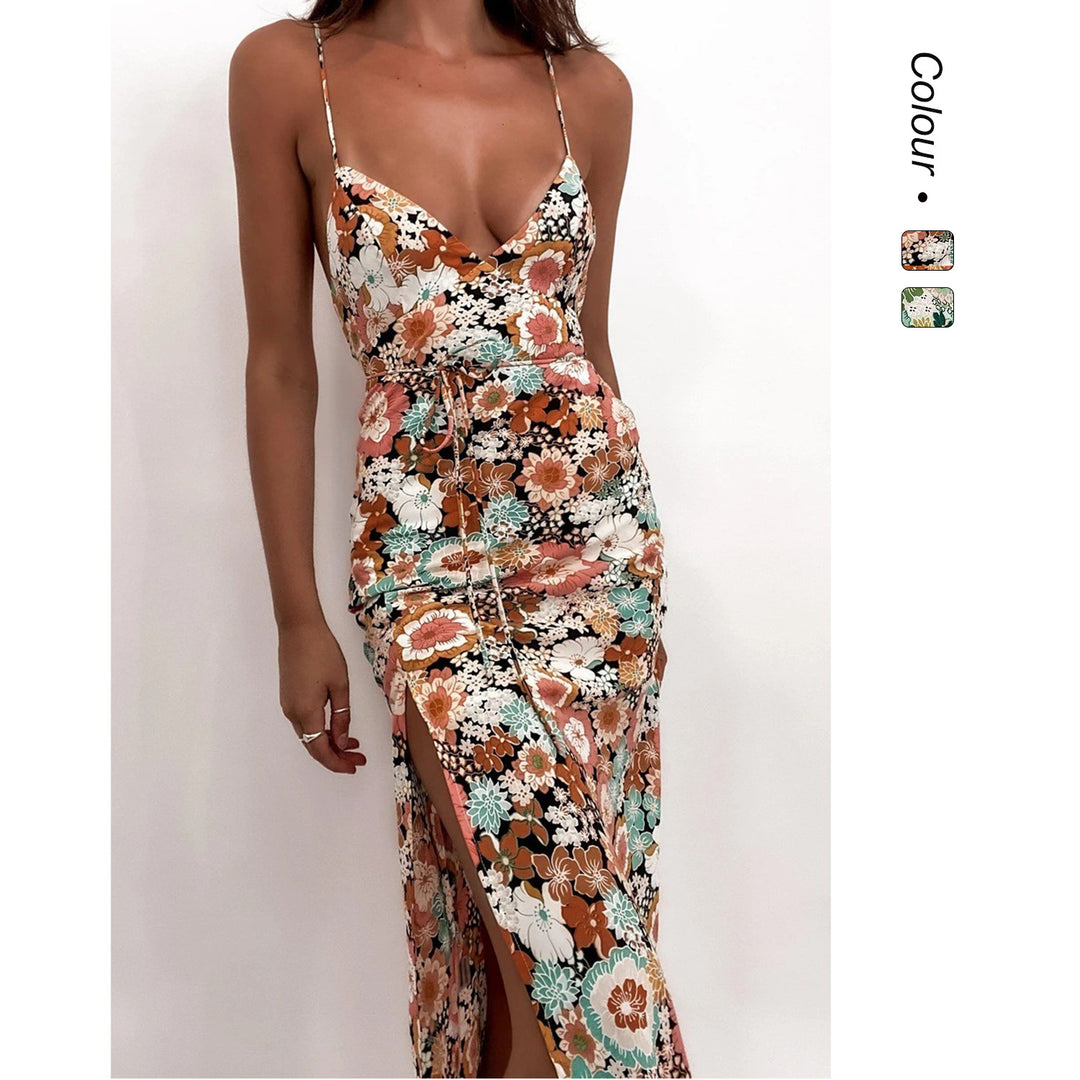 Damen Chic Freizeitkleid mit tiefem Schlitz und elegantem V-Ausschnitt EB