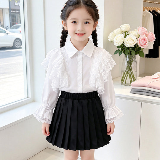 Mädchen Bluse mit luftigem Spitzenbesatz und Rüschendetails EB