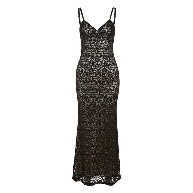 Damen Spitzen-Maxikleid mit eleganten Trägern EB
