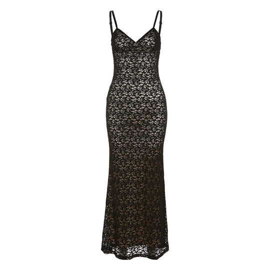 Damen Spitzen-Maxikleid mit eleganten Trägern EB