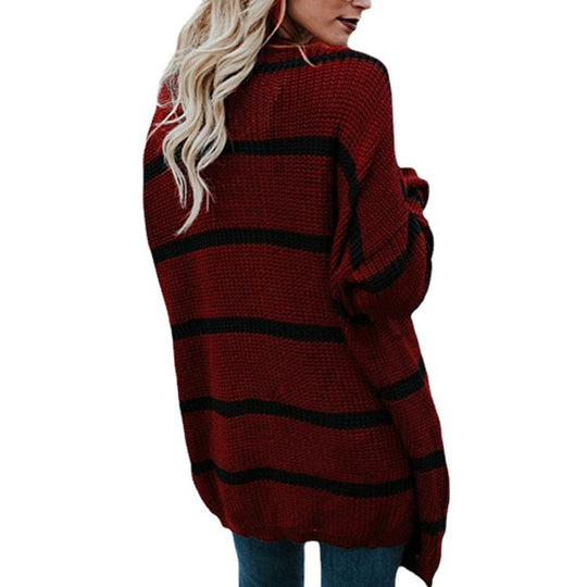 Damen Oversized Strickpullover mit modernem Streifenmuster und lässigem Schnitt EB
