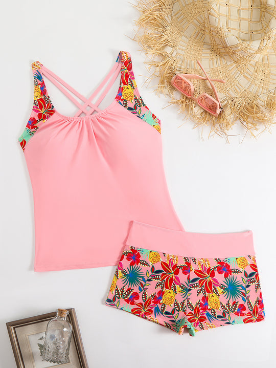 Damen Tankini-Set mit sportlichem Schnitt und floralem Design EB