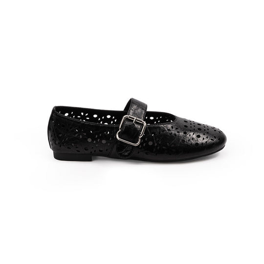 Damen Ballerinas mit floralen Lochmuster und verstellbarem Riemen EB