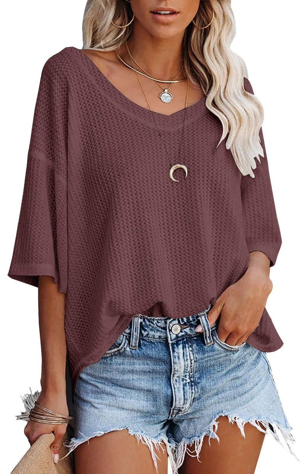 Damen lässiges Oversized-Oberteil mit strukturiertem Webmuster EB