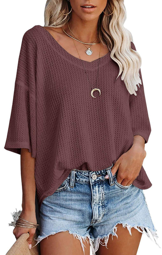 Damen lässiges Oversized-Oberteil mit strukturiertem Webmuster EB