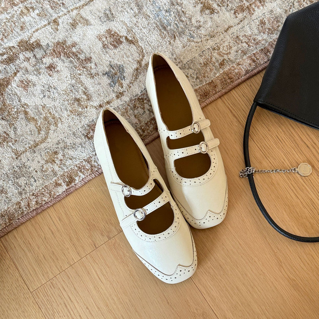 Damen Elegante Mary Jane Ballerinas mit modischen Riemchen und dekorativen Schnallen EB