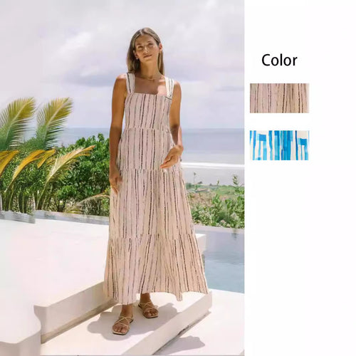 Damen Maxikleid mit verstellbaren Trägern und einzigartigem Streifenmuster EB