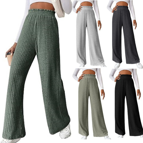 Damen Weite Ripp-Hosen mit elastischem Bund EB