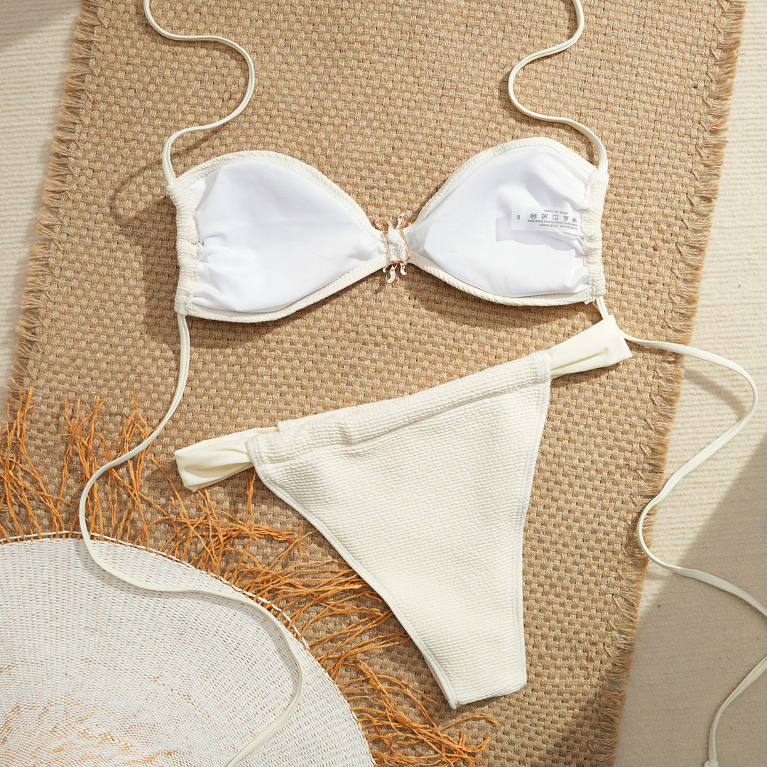 Damen Bikini-Set mit elegantem gefaltetem Oberteil und modischem Knoten EB