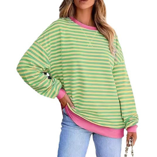 Damen Lässiger Sweater mit Breiten Streifen EB