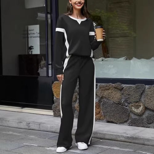 Damen Lounge-Set aus weichem Jersey mit weitem Bein und Kontraststreifen EB