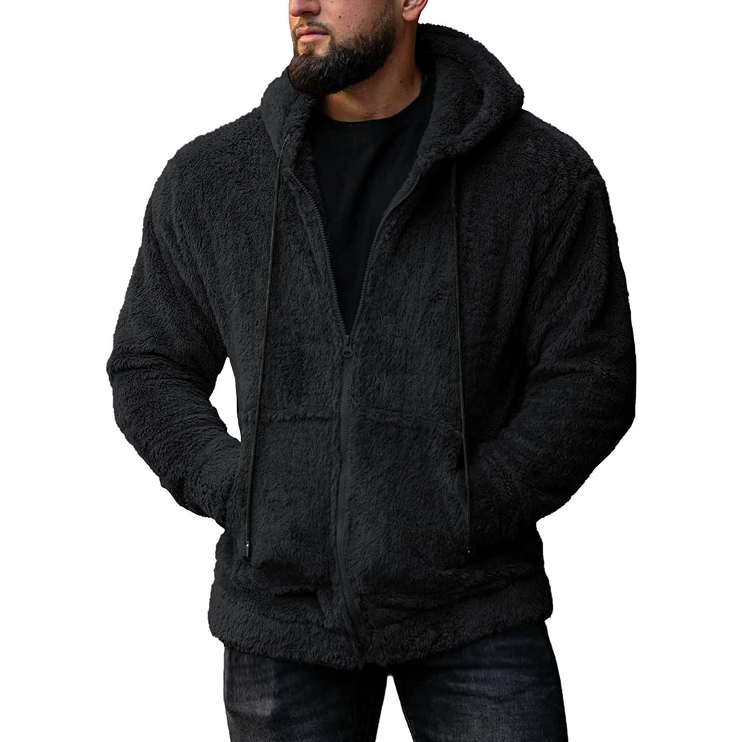 Herren nan Teddyplüsch Zip-Hoodie mit übergroßer Kapuze, verdecktem Reißverschluss und Eingrifftaschen EB