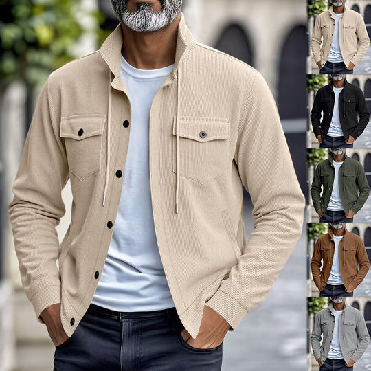 Herren nan Kord-Überhemdjacke mit aufgesetzten Brusttaschen, strukturierter Rippenqualität und durchgehender Knopfleiste EB