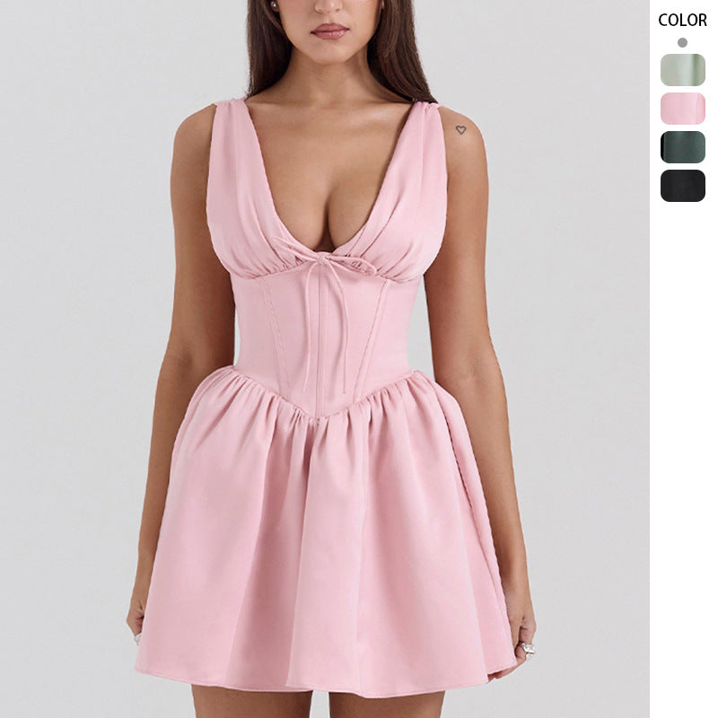 Damen Minikleid mit elegantem Wickelausschnitt und voluminösem Rock EB