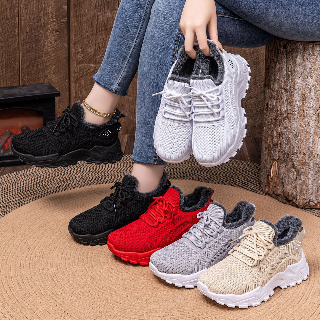 Damen nan gestrickter Winter-Chunky-Sneaker mit kuscheligem Kunstfellfutter und profilierter Dämpfsohle EB