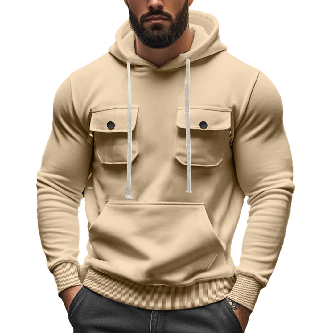 Herren nan sportiver Kapuzenpullover mit aufgesetzten Klappentaschen, Kängurutasche und schmalem Saum EB