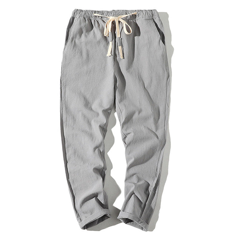 Herren nan leichte Leinenhose mit elastischem Bund und Kordelzug, tapered Schnitt und aufrollbarem Saum EB