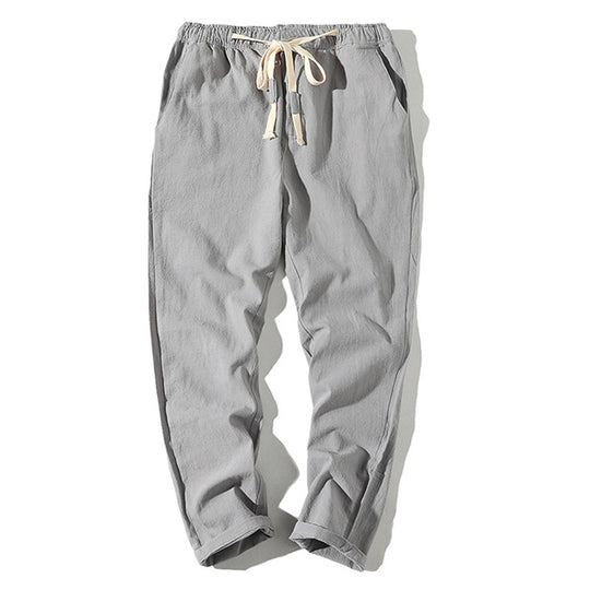 Herren nan leichte Leinenhose mit elastischem Bund und Kordelzug, tapered Schnitt und aufrollbarem Saum EB