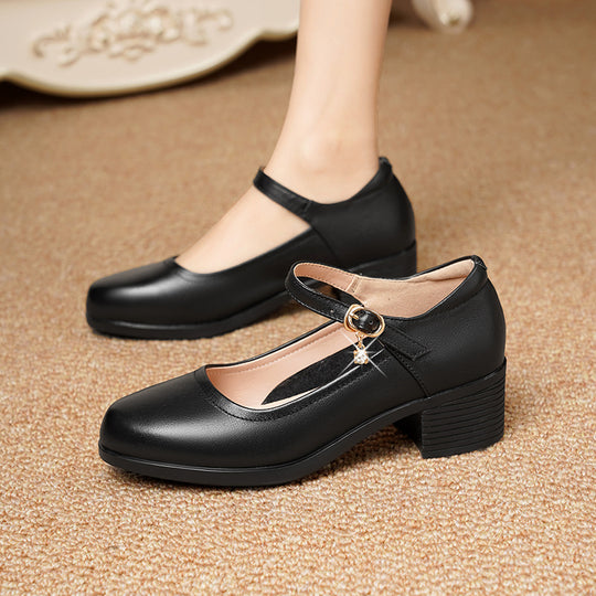Damen Mary Jane Pumps mit verstellbarem Riemen und bequemem Blockabsatz EB