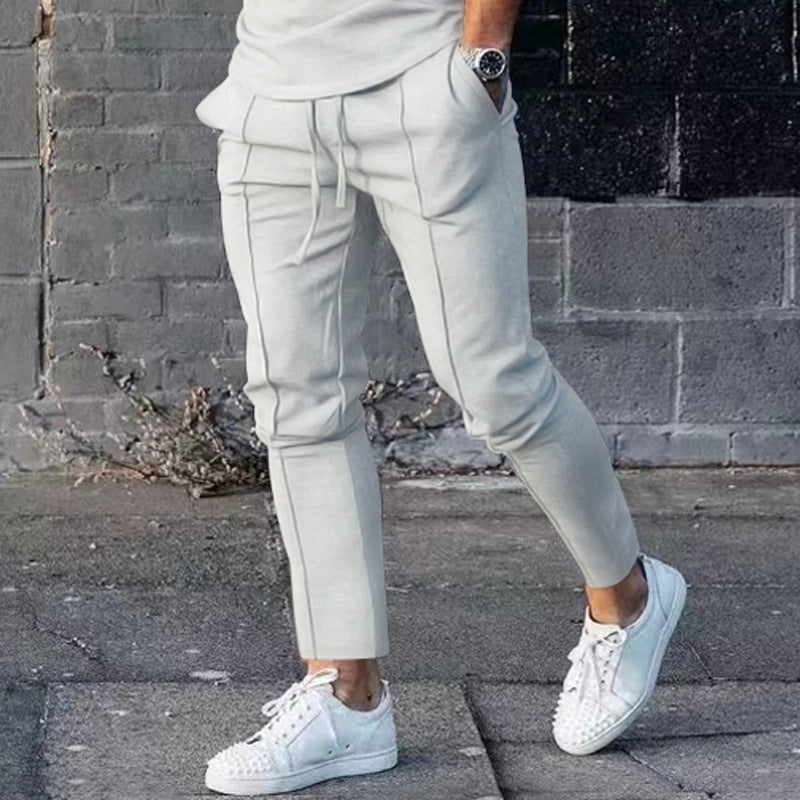 Herren nan Slim Tapered Jogginghose mit dekorativen Steppnähten, elastischem Tunnelzug und schmalem Knöchelabschluss EB