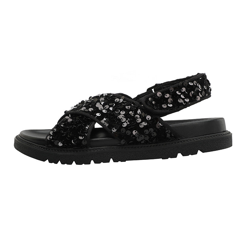 Damen Glitzernde Sandalen mit hochwertigem Riemendesign EB