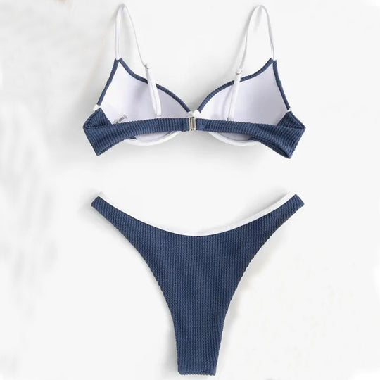 Damen Push-Up-Bikini mit breiten Trägern und elegantem Kontrast EB