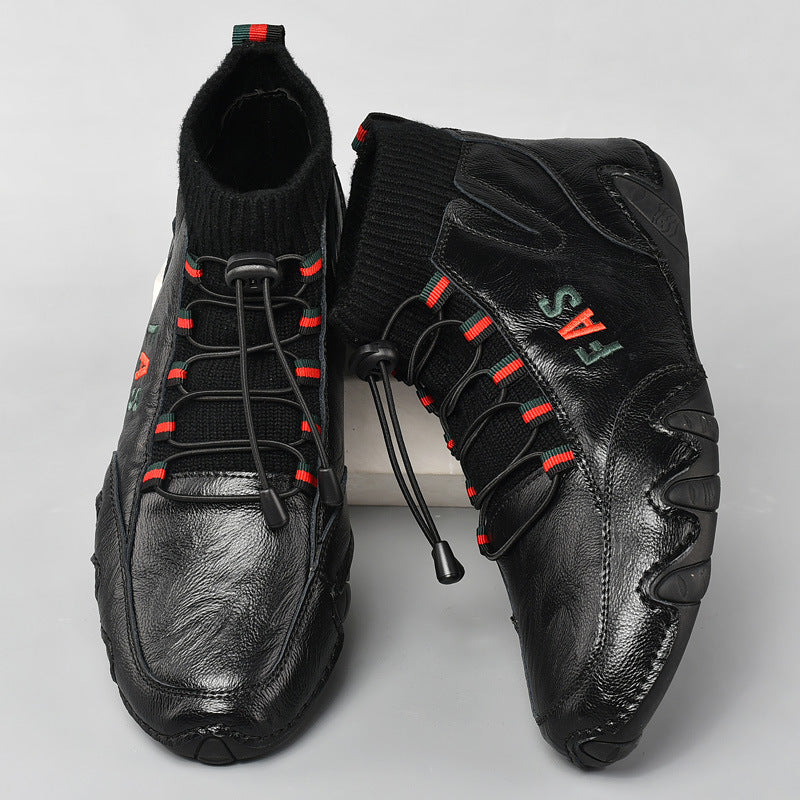 Damen Sportliche Leder Sneakers mit hohem Schaft und elastischer Schnürung EB