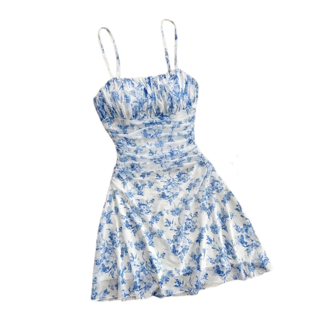 Damen Sommerliches Blumenkleid mit Spaghetti-Trägern und Raffungen EB