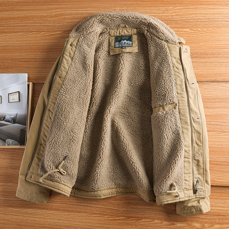 Herren nan militärisch inspirierte Canvasjacke mit Teddykragen, isolierender Innenlage und Kordelzug EB