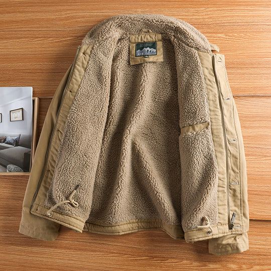 Herren nan militärisch inspirierte Canvasjacke mit Teddykragen, isolierender Innenlage und Kordelzug EB