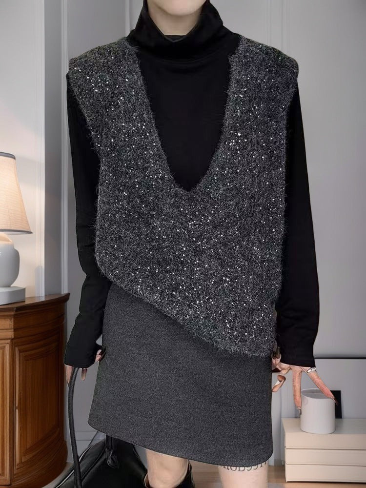 Damen Strickweste mit tiefem V-Ausschnitt und lockerem Schnitt EB
