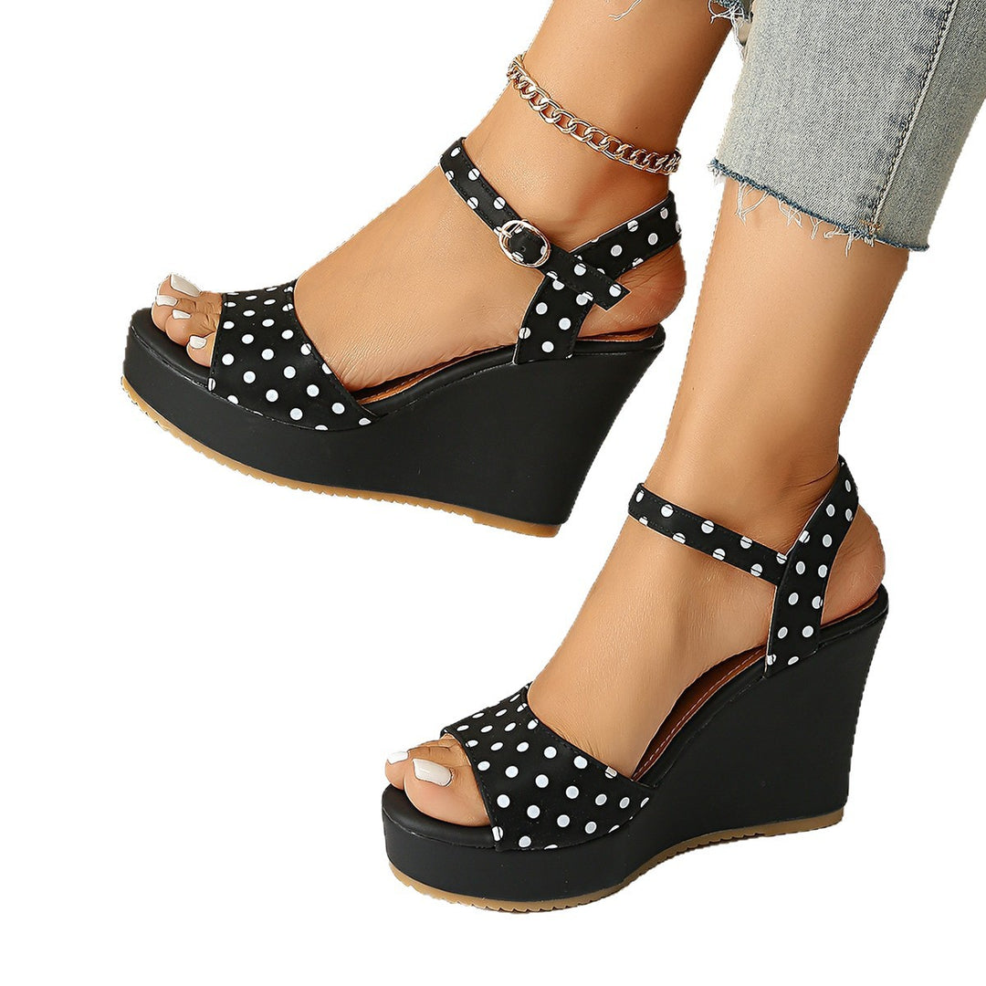 Damen Modische Wedge-Sandalen mit Punkte-Design und verstellbarem Riemen EB