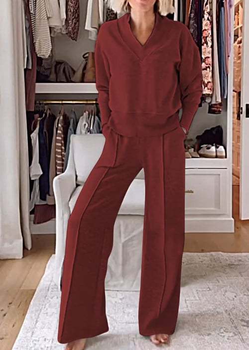 Damen Angesagtes Freizeit-Set mit weitem Schnitt und tiefem V-Ausschnitt EB