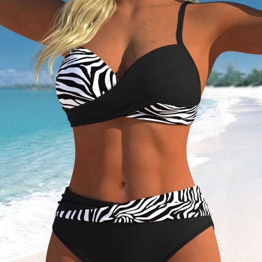 Damen Sportliches Bikini-Set mit Wickeldesign und hohem Bund EB