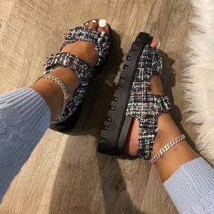 Damen Riemchen-Sandalen mit gepolsterter Sohle und verstellbarem Design EB