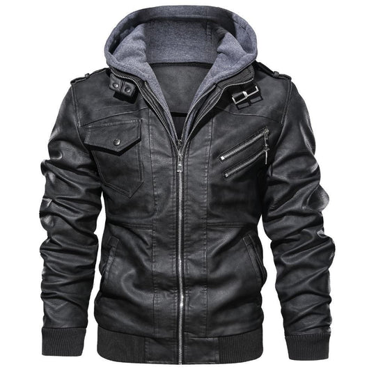 Herren flauschige Kunstlederjacke mit Hoodie EB