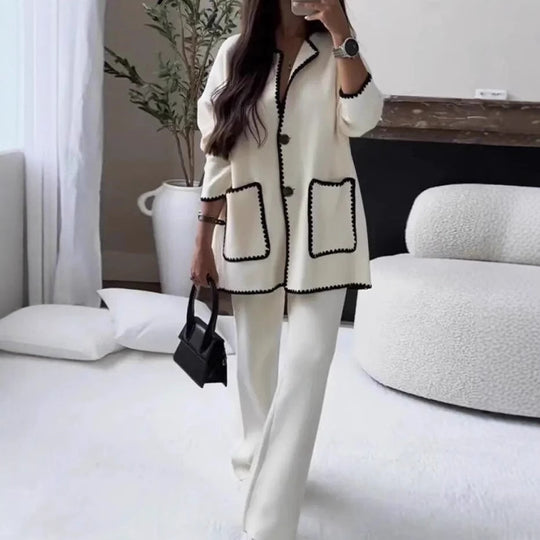 Damen modischer Cardigan-Anzug mit Kontrastnähten EB