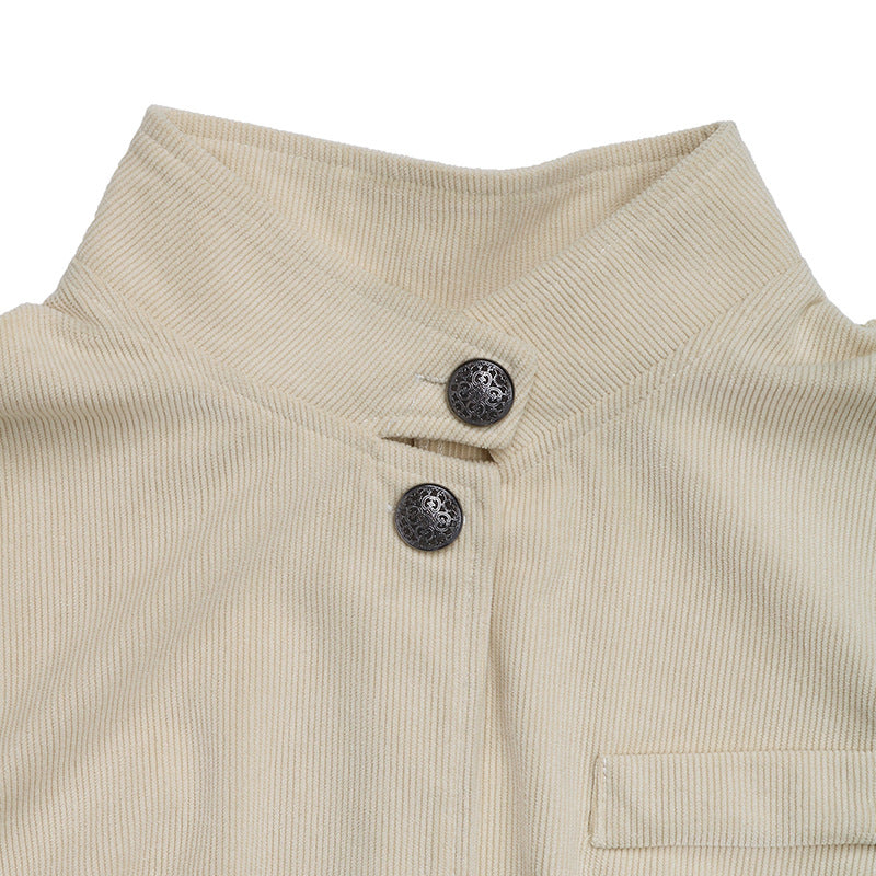 Damen modische Blazerjacke mit Stehkragen und Druckknopfverschluss EB