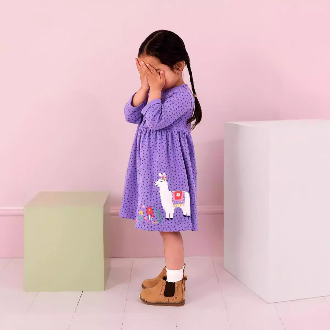 Mädchen Freizeitkleid mit süßer Lama-Applikation EB